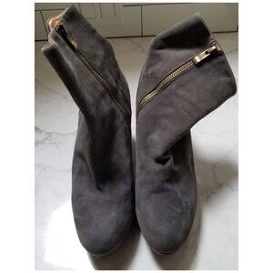Grey Suede Leather Platform Zip Ankle Boots Size 8.5 Like New